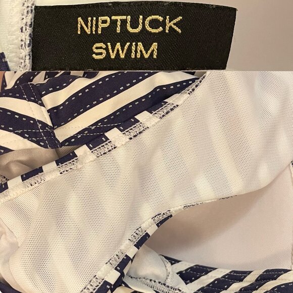 Niptuck Swim Nautical Stripe Ahoy Foil Twist Front Tummy Control Swimsuit US 8 - Picture 7 of 8
